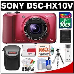 Sony Cyber-Shot DSC-HX10V GPS Digital Camera (Red) with 16GB Card + Battery + Case + Flex Tripod + Accessory Kit - Digital Cameras and Accessories - Hip Lens.com