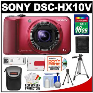 Sony Cyber-Shot DSC-HX10V GPS Digital Camera (Red) with 16GB Card + Battery + Case + 2 Tripods + Accessory Kit - Digital Cameras and Accessories - Hip Lens.com