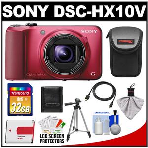 Sony Cyber-Shot DSC-HX10V GPS Digital Camera (Red) with 32GB Card + Battery + Case + Tripod + HDMI Cable + Accessory Kit - Digital Cameras and Accessories - Hip Lens.com
