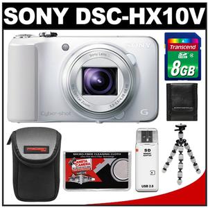 Sony Cyber-Shot DSC-HX10V GPS Digital Camera (White) with 8GB Card + Case + Flex Tripod + Accessory Kit - Digital Cameras and Accessories - Hip Lens.com
