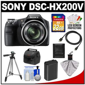 Sony Cyber-Shot DSC-HX200V GPS Digital Camera (Black) with 32GB Card + Battery + HDMI Cable + Tripod + Accessory Kit - Digital Cameras and Accessories - Hip Lens.com