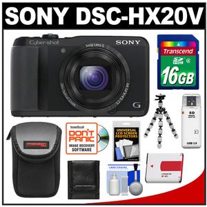 Sony Cyber-Shot DSC-HX20V GPS Digital Camera (Black) with 16GB Card + Battery + Case + Flex Tripod + Accessory Kit - Digital Cameras and Accessories - Hip Lens.com