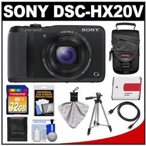 Sony Cyber-Shot DSC-HX20V GPS Digital Camera (Black) with 32GB Card + Battery + Case + Tripod + HDMI Cable + Accessory Kit - Digital Cameras and Accessories - Hip Lens.com