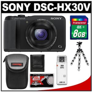 Sony Cyber-Shot DSC-HX30V Wi-fi GPS Digital Camera (Black) with 8GB Card + Case + Flex Tripod + Accessory Kit - Digital Cameras and Accessories - Hip Lens.com