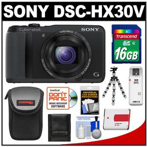 Sony Cyber-Shot DSC-HX30V Wi-fi GPS Digital Camera (Black) with 16GB Card + Battery + Case + Flex Tripod + Accessory Kit - Digital Cameras and Accessories - Hip Lens.com