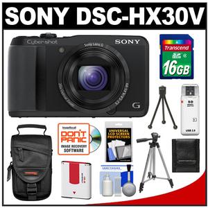 Sony Cyber-Shot DSC-HX30V Wi-fi GPS Digital Camera (Black) with 16GB Card + Battery + Case + 2 Tripods + Accessory Kit - Digital Cameras and Accessories - Hip Lens.com