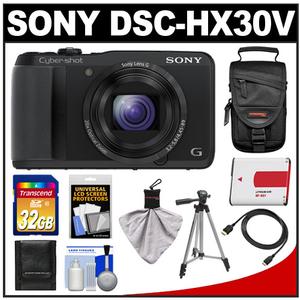 Sony Cyber-Shot DSC-HX30V Wi-fi GPS Digital Camera (Black) with 32GB Card + Battery + Case + Tripod + HDMI Cable + Accessory Kit - Digital Cameras and Accessories - Hip Lens.com