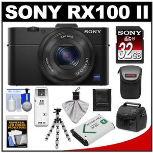 Sony Cyber-Shot DSC-RX100 II Wi-Fi Digital Camera (Black) with Sony 32GB Card + 2 Cases + Battery + Flex Tripod + Accessory Kit