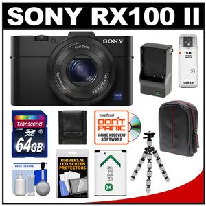 Sony Cyber-Shot DSC-RX100 II Wi-Fi Digital Camera (Black) with 64GB Card + Battery & Charger + Case + Flex Tripod + Accessory Kit