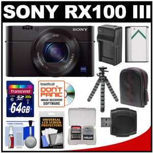 Sony Cyber-Shot DSC-RX100 III Wi-Fi Digital Camera with 64GB Card + Battery & Charger + Case + Flex Tripod + Kit