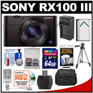 Sony Cyber-Shot DSC-RX100 III Wi-Fi Digital Camera with 64GB Card + Battery & Charger + Case + Tripod + Flash/Video Light + Kit