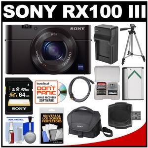 Sony Cyber-Shot DSC-RX100 III Wi-Fi Digital Camera with 64GB Card + Battery & Charger + Case + Tripod + Kit