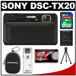 Sony Cyber-Shot DSC-TX20 Shock & Waterproof Digital Camera (Black) with 8GB Card + Case + Tripod + Accessory Kit - Digital Cameras and Accessories - Hip Lens.com