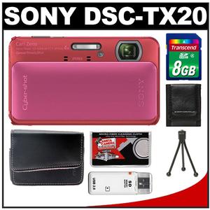 Sony Cyber-Shot DSC-TX20 Shock & Waterproof Digital Camera (Pink) with 8GB Card + Case + Tripod + Accessory Kit - Digital Cameras and Accessories - Hip Lens.com