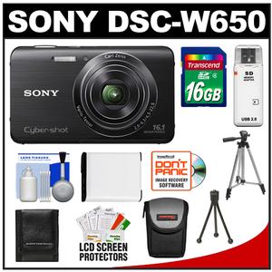 Sony Cyber-Shot DSC-W650 Digital Camera (Black) with 16GB Card + Battery + Case + Tripod + Cleaning & Accessory Kit - Digital Cameras and Accessories - Hip Lens.com