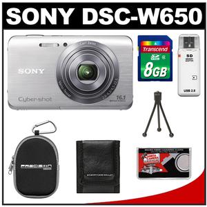 Sony Cyber-Shot DSC-W650 Digital Camera (Silver) with 8GB Card + Case + Accessory Kit - Digital Cameras and Accessories - Hip Lens.com