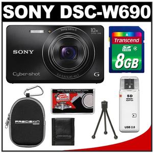 Sony Cyber-Shot DSC-W690 Digital Camera (Black) with 8GB Card + Case + Accessory Kit - Digital Cameras and Accessories - Hip Lens.com