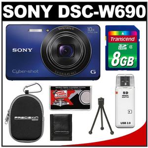 Sony Cyber-Shot DSC-W690 Digital Camera (Blue) with 8GB Card + Case + Accessory Kit - Digital Cameras and Accessories - Hip Lens.com