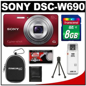 Sony Cyber-Shot DSC-W690 Digital Camera (Red) with 8GB Card + Case + Accessory Kit - Digital Cameras and Accessories - Hip Lens.com