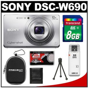 Sony Cyber-Shot DSC-W690 Digital Camera (Silver) with 8GB Card + Case + Accessory Kit - Digital Cameras and Accessories - Hip Lens.com