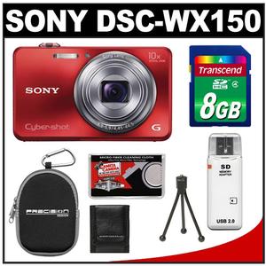 Sony Cyber-Shot DSC-WX150 Digital Camera (Red) with 8GB Card + Case + Flex Tripod + Accessory Kit - Digital Cameras and Accessories - Hip Lens.com