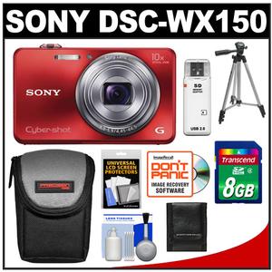 Sony Cyber-Shot DSC-WX150 Digital Camera (Red) with 8GB Card + Case + Tripod + Accessory Kit - Digital Cameras and Accessories - Hip Lens.com