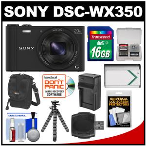 Sony Cyber-Shot DSC-WX350 Digital Camera (Black) with 16GB Card + Case + Battery/Charger + Flex Tripod + Kit