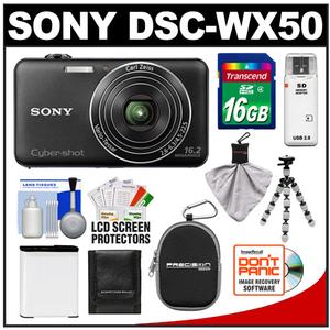 Sony Cyber-Shot DSC-WX50 Digital Camera (Black) with 16GB Card + Case + Battery + Flex Tripod + Accessory Kit - Digital Cameras and Accessories - Hip Lens.com