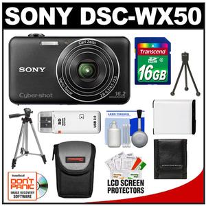 Sony Cyber-Shot DSC-WX50 Digital Camera (Black) with 16GB Card + Case + Battery + 2 Tripods + Accessory Kit - Digital Cameras and Accessories - Hip Lens.com