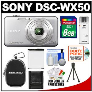 Sony Cyber-Shot DSC-WX50 Digital Camera (Silver) with 8GB Card + Case + Battery + Accessory Kit - Digital Cameras and Accessories - Hip Lens.com