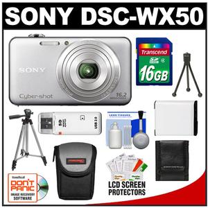 Sony Cyber-Shot DSC-WX50 Digital Camera (Silver) with 16GB Card + Case + Battery + 2 Tripods + Accessory Kit - Digital Cameras and Accessories - Hip Lens.com