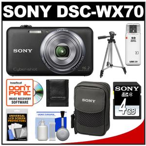 Sony Cyber-Shot DSC-WX70 Digital Camera (Black) with 4GB Card & Case with Tripod + Accessory Kit - Digital Cameras and Accessories - Hip Lens.com