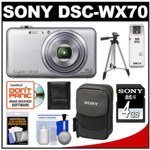 Sony Cyber-Shot DSC-WX70 Digital Camera (Silver) with 4GB Card & Case with Tripod + Accessory Kit - Digital Cameras and Accessories - Hip Lens.com