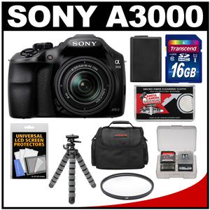 Sony Alpha A3000 Digital Camera & 18-55mm Lens (Black) with 16GB Card + Battery + Case + Filter + Flex Tripod + Accessory Kit