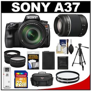 Sony Alpha SLT-A37 Translucent Mirror Technology Digital SLR Camera Body & 18-135mm Lens with 55-200mm Lens + 32GB Card + Battery + Filters + Case + Tripod + Re - Digital Cameras and Accessories - Hip Lens.com