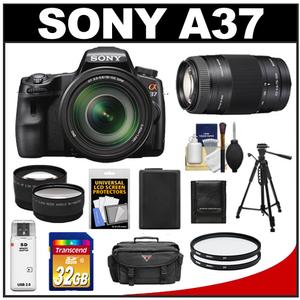 Sony Alpha SLT-A37 Translucent Mirror Technology Digital SLR Camera Body & 18-135mm Lens with 75-300mm Lens + 32GB Card + Battery + Filters + Case + Tripod + Re - Digital Cameras and Accessories - Hip Lens.com