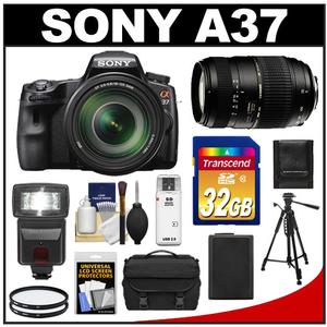 Sony Alpha SLT-A37 Translucent Mirror Technology Digital SLR Camera Body & 18-135mm Lens with Tamron 70-300mm Lens + 32GB Card + Battery + Filters + Flash + Cas - Digital Cameras and Accessories - Hip Lens.com