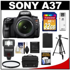 Sony Alpha SLT-A37 Translucent Mirror Technology Digital SLR Camera Body & 18-55mm Lens with 32GB Card + Flash + Case + Battery + Tripod + Filter + Remote Kit - Digital Cameras and Accessories - Hip Lens.com