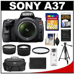 Sony Alpha SLT-A37 Translucent Mirror Technology Digital SLR Camera Body & 18-55mm Lens + 32GB Card + Case + Battery + Tripod + Filter + Remote + Telephoto & Wi - Digital Cameras and Accessories - Hip Lens.com