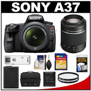 Sony Alpha SLT-A37 Translucent Mirror Technology Digital SLR Camera Body & 18-55mm Lens with 55-200mm Lens + 16GB Card + Case + Battery + (2) Filters + Accessor - Digital Cameras and Accessories - Hip Lens.com