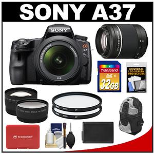 Sony Alpha SLT-A37 Translucent Mirror Technology Digital SLR Camera Body & 18-55mm Lens with 55-200mm Lens + 32GB Card + Backpack + Battery + 2 Lens Set + Filte - Digital Cameras and Accessories - Hip Lens.com