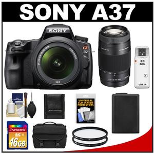 Sony Alpha SLT-A37 Translucent Mirror Technology Digital SLR Camera Body & 18-55mm Lens with 75-300mm Lens + 16GB Card + Case + Battery + 2 Filters + Accessory  - Digital Cameras and Accessories - Hip Lens.com