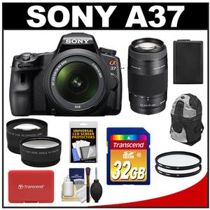 Sony Alpha SLT-A37 Translucent Mirror Technology Digital SLR Camera Body & 18-55mm Lens with 75-300mm Lens + 32GB Card + Backpack + Battery + Filters + Remote + - Digital Cameras and Accessories - Hip Lens.com