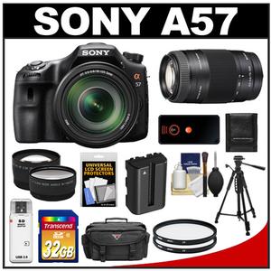 Sony Alpha SLT-A57 Translucent Mirror Technology Digital SLR Camera Body & 18-135mm Lens with 75-300mm Lens + 32GB Card + Battery + Filters + Case + Tripod + Re - Digital Cameras and Accessories - Hip Lens.com