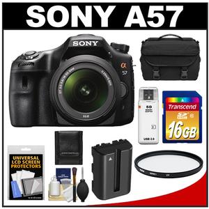 Sony Alpha SLT-A57 Translucent Mirror Technology Digital SLR Camera Body & 18-55mm Lens with 16GB Card + Battery + Filter + Case + Accessory Kit - Digital Cameras and Accessories - Hip Lens.com