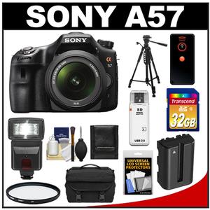 Sony Alpha SLT-A57 Translucent Mirror Technology Digital SLR Camera Body & 18-55mm Lens with 32GB Card + Flash + Case + Battery + Tripod + Filter + Remote Kit - Digital Cameras and Accessories - Hip Lens.com