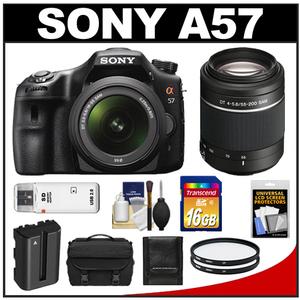 Sony Alpha SLT-A57 Translucent Mirror Technology Digital SLR Camera Body & 18-55mm Lens with 55-200mm Lens + 16GB Card + Battery + (2) Filters + Case + Accessor - Digital Cameras and Accessories - Hip Lens.com