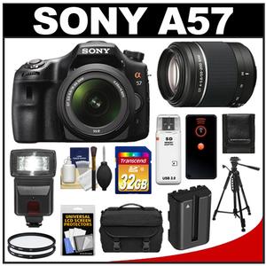 Sony Alpha SLT-A57 Translucent Mirror Technology Digital SLR Camera Body & 18-55mm Lens with 55-200mm Lens + 32GB Card + Flash + Battery + Filters + Case + Trip - Digital Cameras and Accessories - Hip Lens.com
