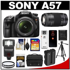 Sony Alpha SLT-A57 Translucent Mirror Technology Digital SLR Camera Body & 18-55mm Lens with 75-300mm Lens + 32GB Card + Flash + Battery + Filters + Case + Trip - Digital Cameras and Accessories - Hip Lens.com