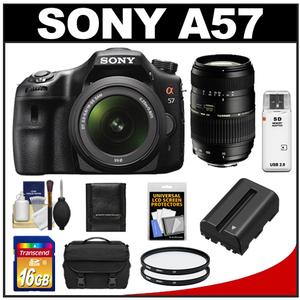Sony Alpha SLT-A57 Translucent Mirror Technology Digital SLR Camera Body & 18-55mm Lens with Tamron 70-300mm Lens + 16GB Card + Battery + (2) Filters + Case + A - Digital Cameras and Accessories - Hip Lens.com